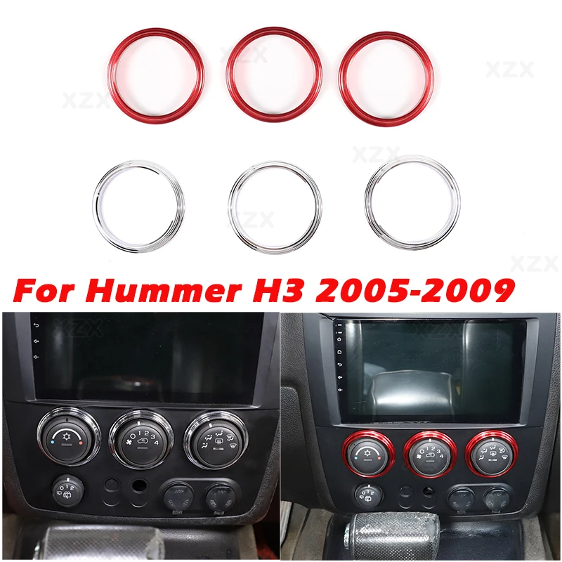 For Hummer H3 2005-2009 Aluminum Alloy Silver/Red Air Conditioning Control Panel Decorative Ring Trim Car Interior Accessories