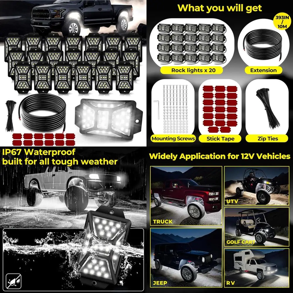 

20 стручков, 540 светодиодов, белые каменные фонари с удлинителем 11 ярдов/10 м, супер яркий подсветка 6000 К, водонепроницаемость IP67, 360° ° Полный