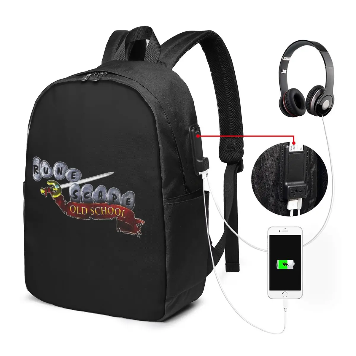 Runescape Oldschool Logo Bes Men Backpack Travel Notebook Bag Computer College Student School Bag Laptop Shoulder Bags