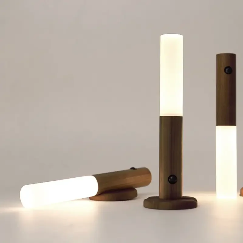 Hout Draadloze Usb Led Nachtlampje Wandlamp Oplaadbare Sensor Nachtlampje