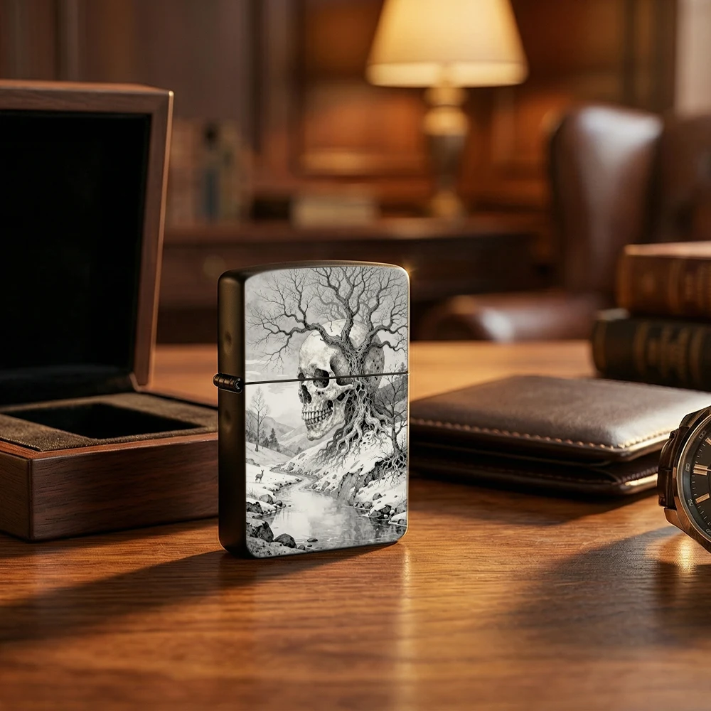 Vintage Collectible Lighters - ولاعة بغطاء قابل للفتح بتصميم جمجمة