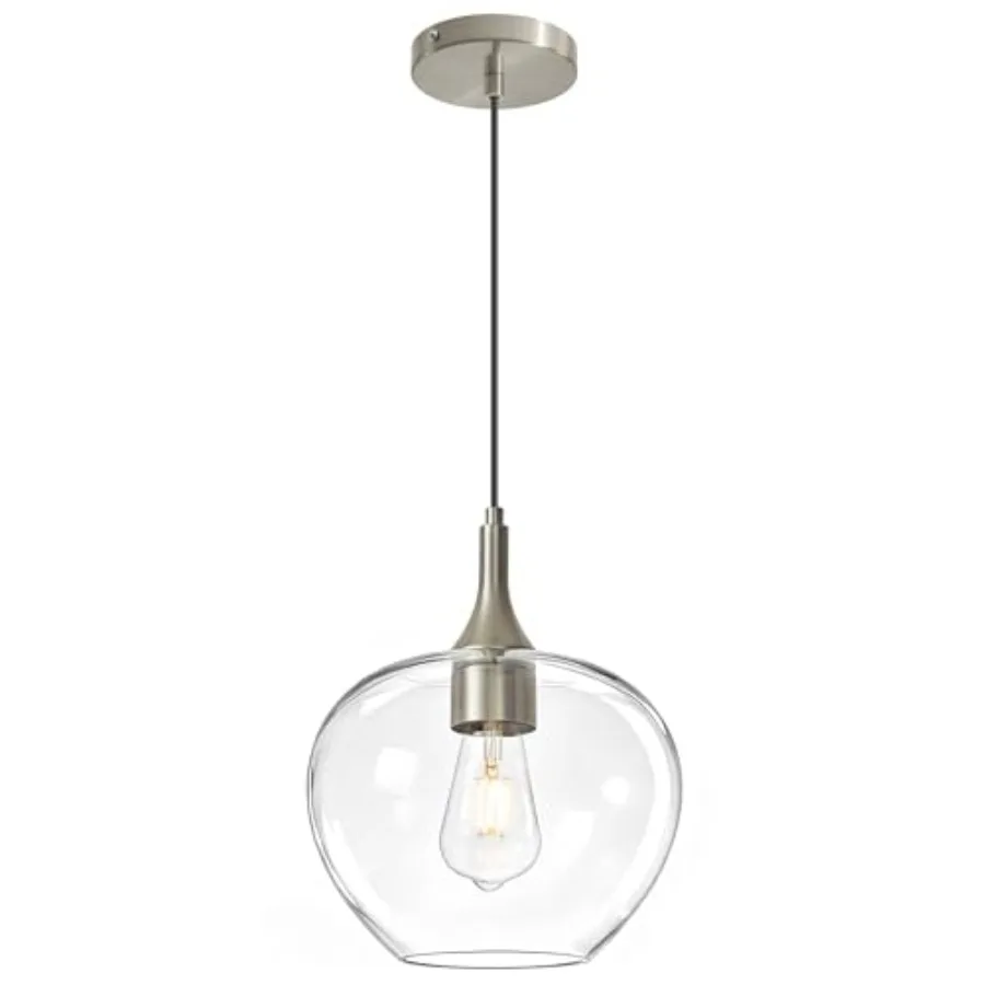 

Glass Pendant Lights Kitchen Island 9.45'' Brushed Nickel Pendant Lighting Fixtures Modern Hanging Ceiling Light with Clear Gla