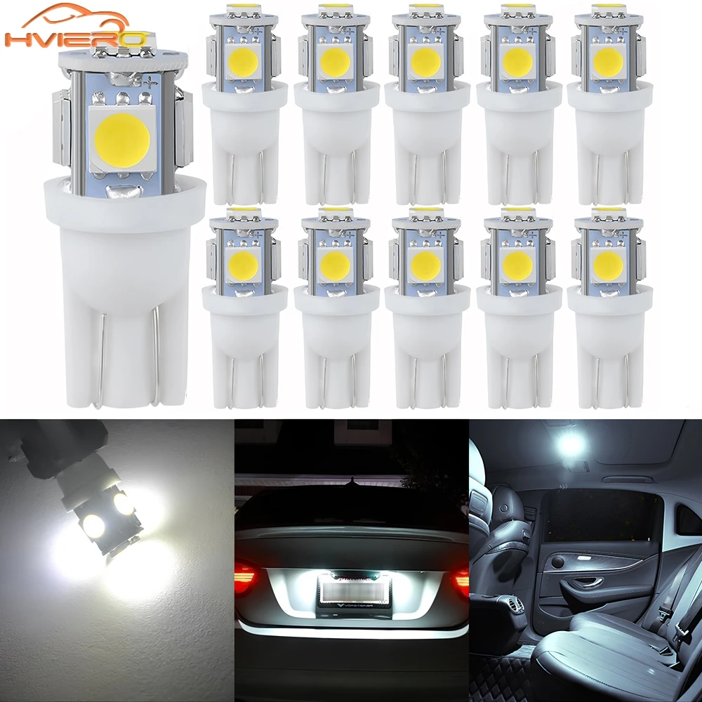 10X Car LED T10 5050 5SMD High Quality Multiple Colors Wedge Lights License Plate Bulbs Marker Light Reading Dome Lamp Headlamp