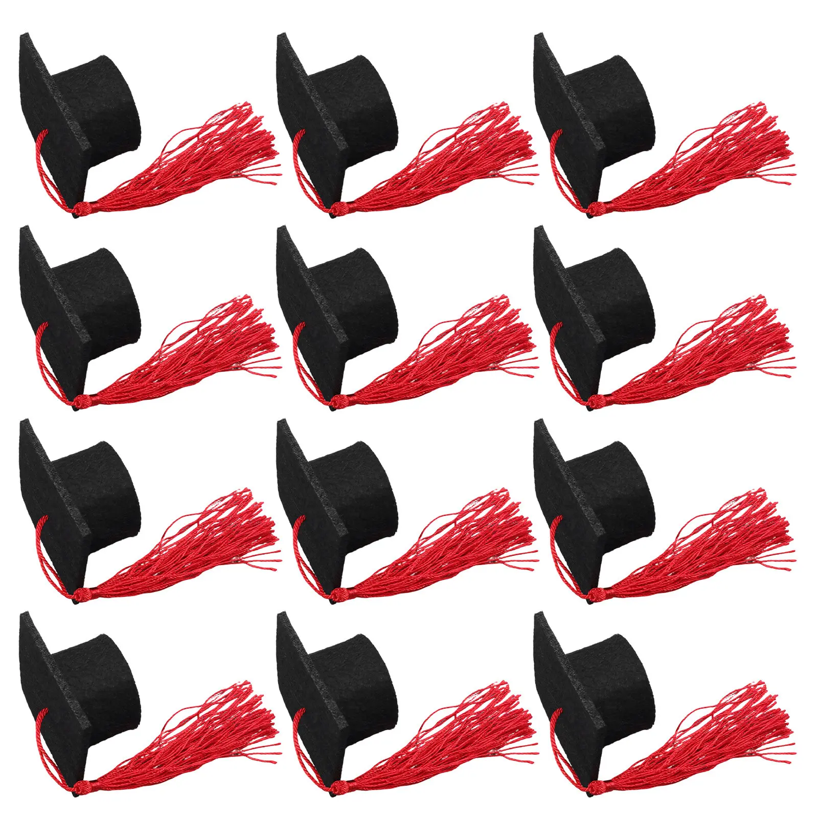 

20 шт. мини-шапочки для выпускников из фетра с красными кисточками, украшения для выпускных вечеринок, топперы для тортов, аксессуары для бутылок