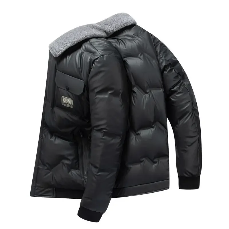 Jaqueta de couro de inverno dos homens para baixo casaco homem de alta qualidade pato para baixo masculino casual marca puffer roupas