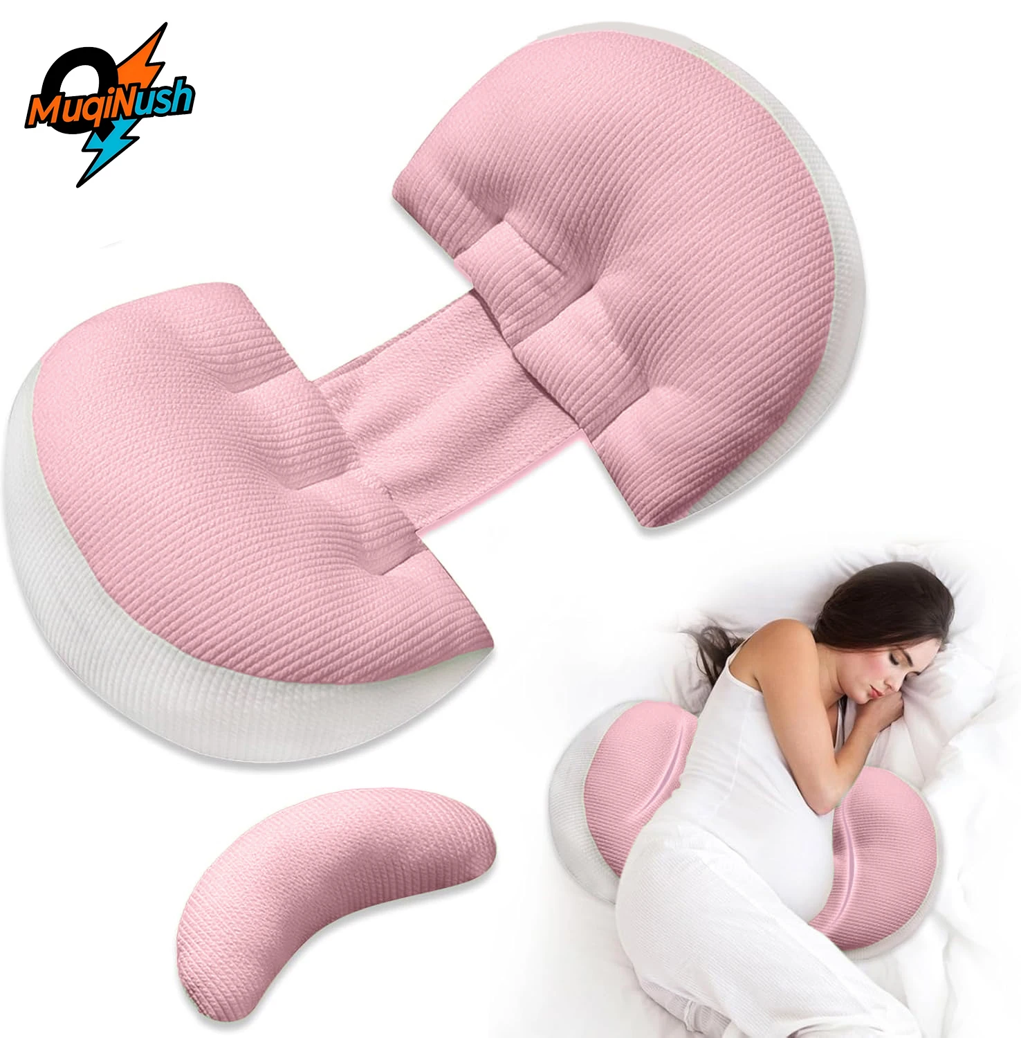

MuqiNush Pregnancy Pillow for Sleeping Portable,Maternity for Side Sleeper,Body Support for Back,Belly With Removable Cover