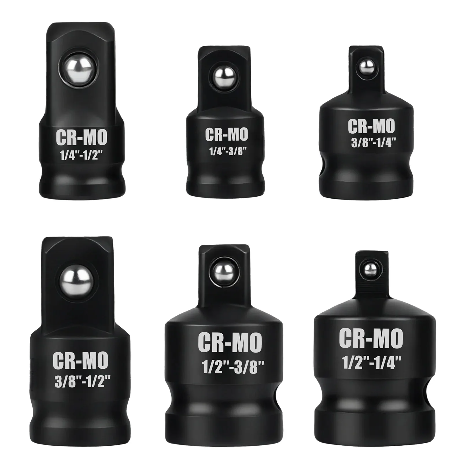 Conjunto de 6 peças: adaptador de soquete de impacto, redutor 1/2, 3/8, 1/4 de polegada, para chaves de impacto, furadeiras e parafusadeiras de impacto, para trabalhos de construção.