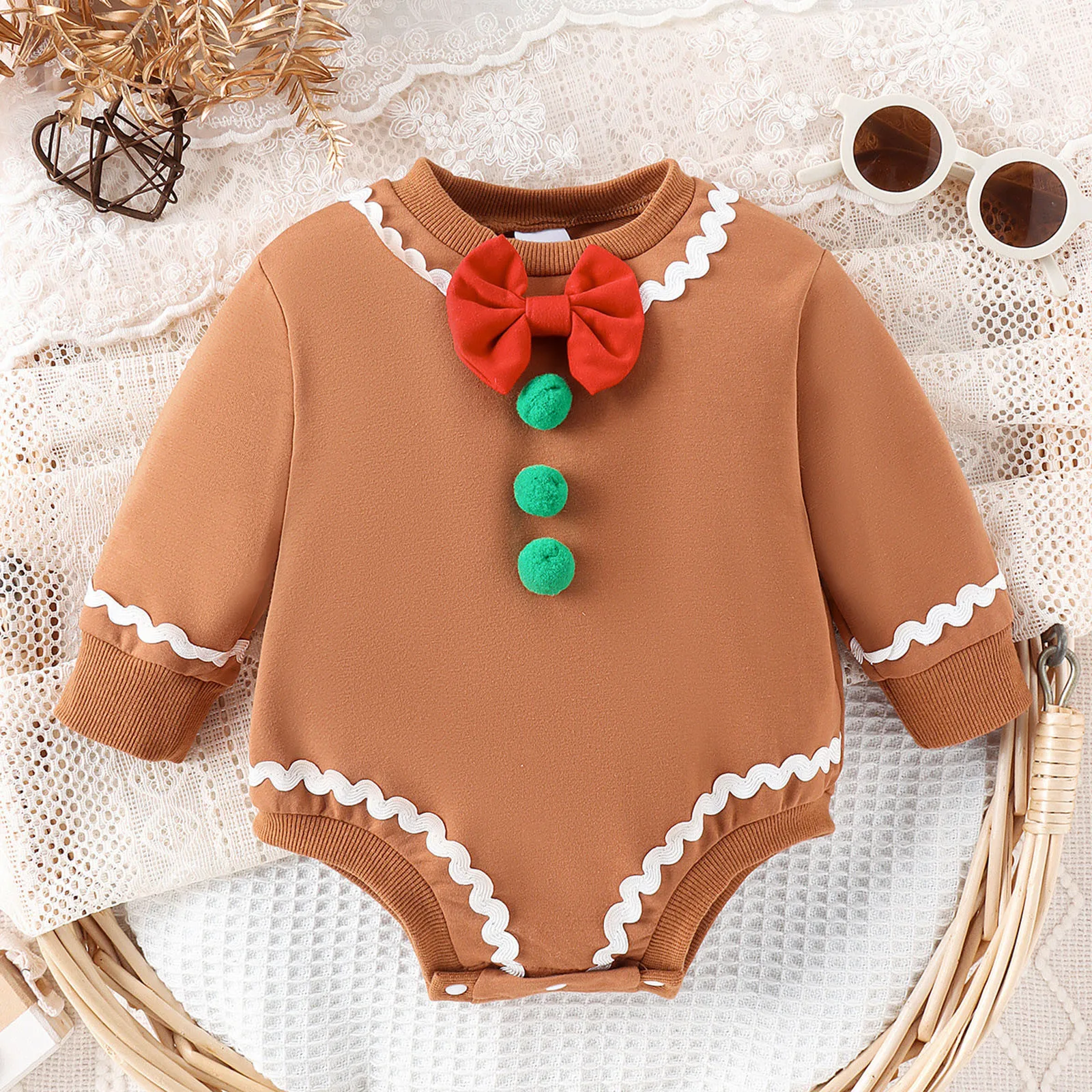 

Newborn Boy Accessories Infant Girls Christmas Long Sleeve Bowknot Cartoon Romper Bodysuit Newborn Fall Clothes 2024 Hot Sell