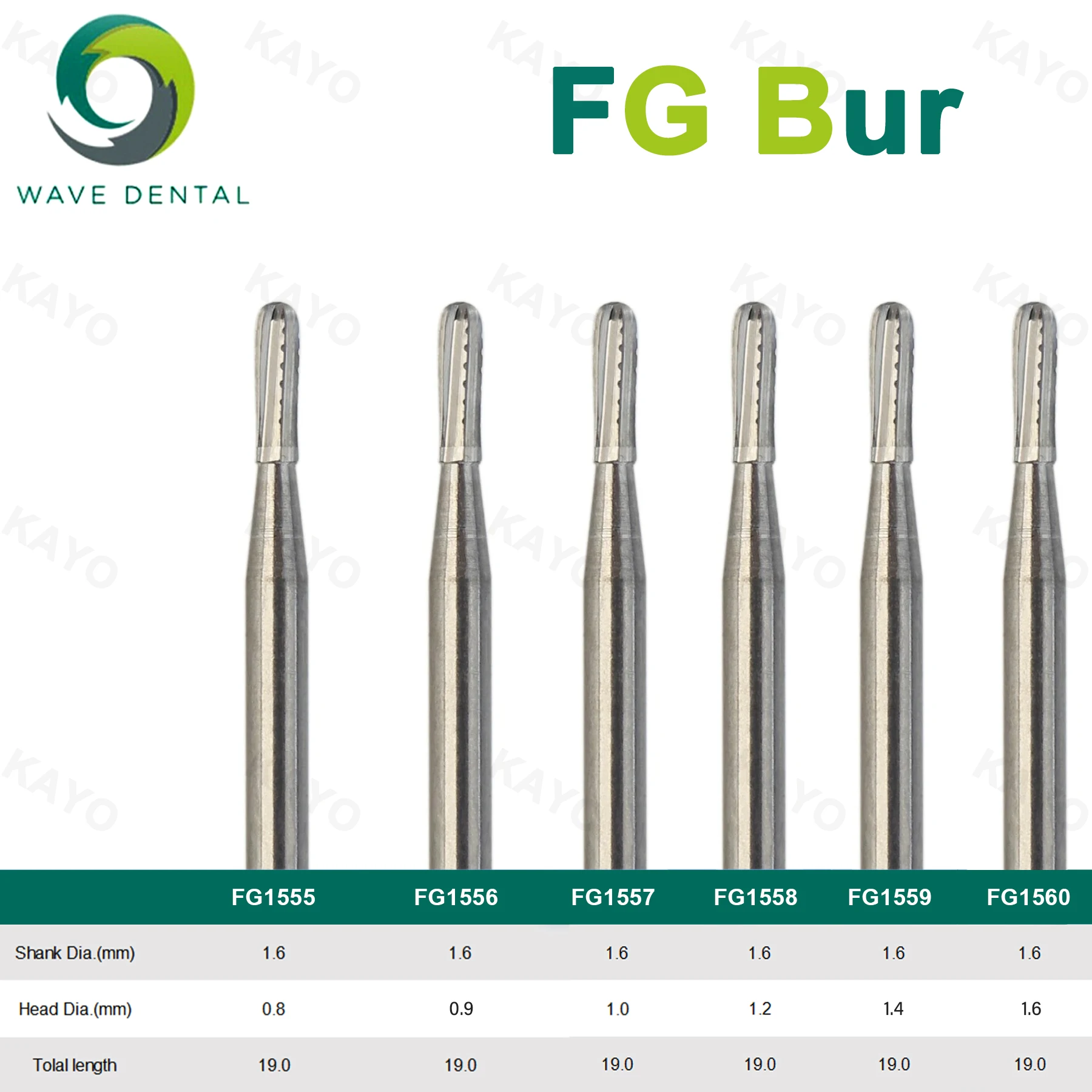 WAVE FG Type Dental Tungsten Carbide Bur Straight Fissure Head High Speed Turbine Burs Dia 1.6mm 5Pcs/Pack FG1558 Dental Product