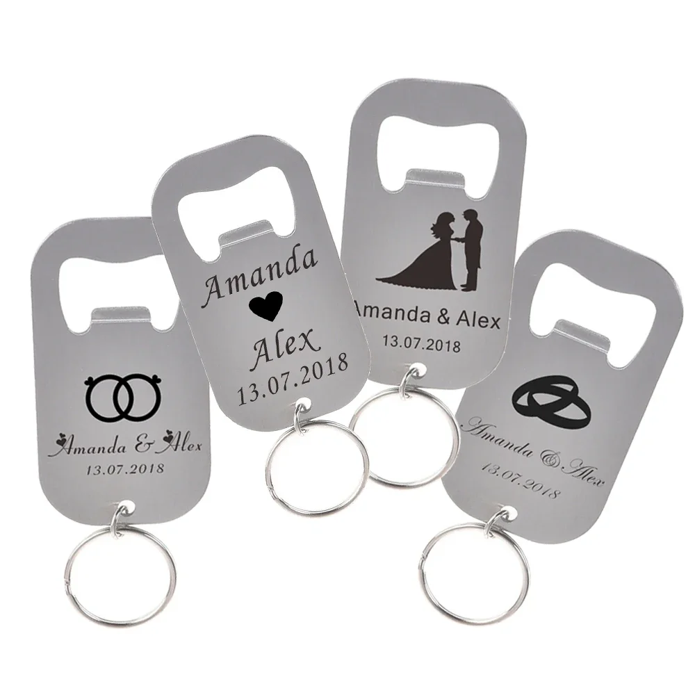 

50Pcs Personalized Engraved Stainless Steel Beer Bottle Openers Keychains Keyrings Wedding Decor Party Gift Favor