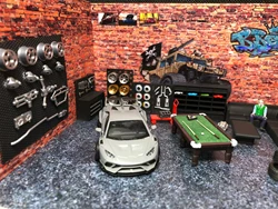 1/64 Parking Scene Tire Rack Tool Stand Red Brick Graffiti American style garage Accessories Car Repair Factory Display Props