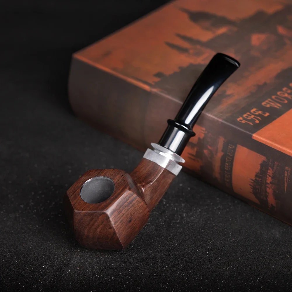 Ebony Handmade Smooth Tobacco Pipe 9mm Activated Carbon Filter Wood Smoking Pipes Cigar Tube Smoke Cigarette Smoking Accessories