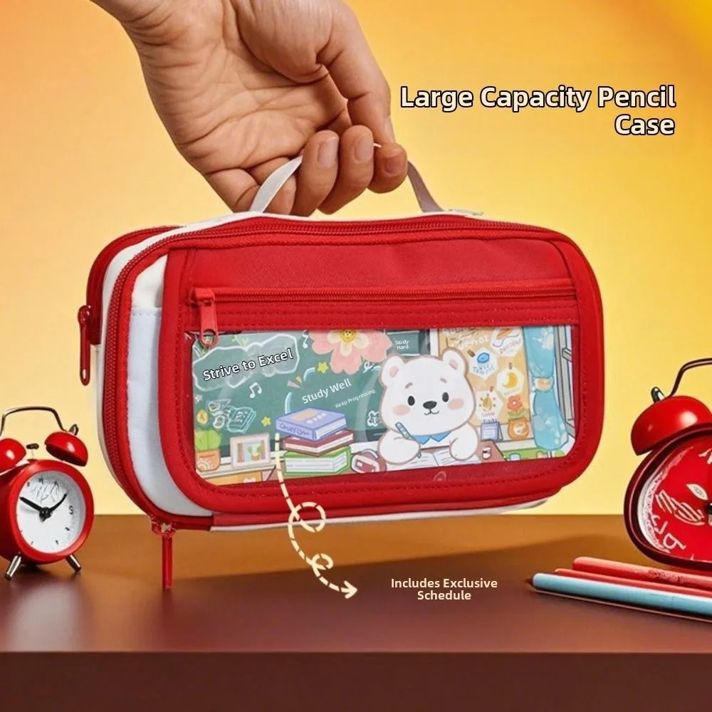

Cartoon 9 Layers Pencil Case Bear Sweet Zipper Stationery Bag Creative with Curriculum Schedule Pencil Storage Bag Award Gifts