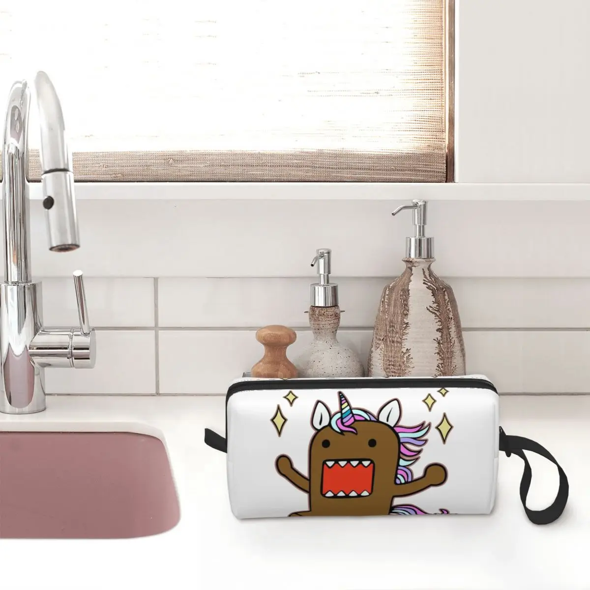 Domo Kun Unicorn Cosmetic Bag Women Makeup Bags Japanese Anime Monsters Travel Water Resistant Toiletry Bag Organizer Merch