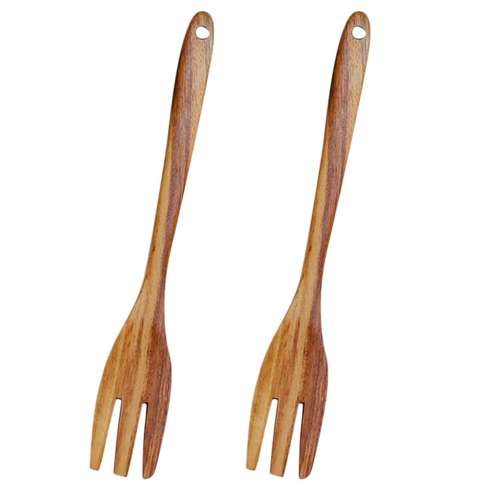 Wooden Mixing Forks Large Japanese Wood Salad Dinner Forks Long Handle Reusable Flatware Cooking Stirring Eating Pasta Fruit