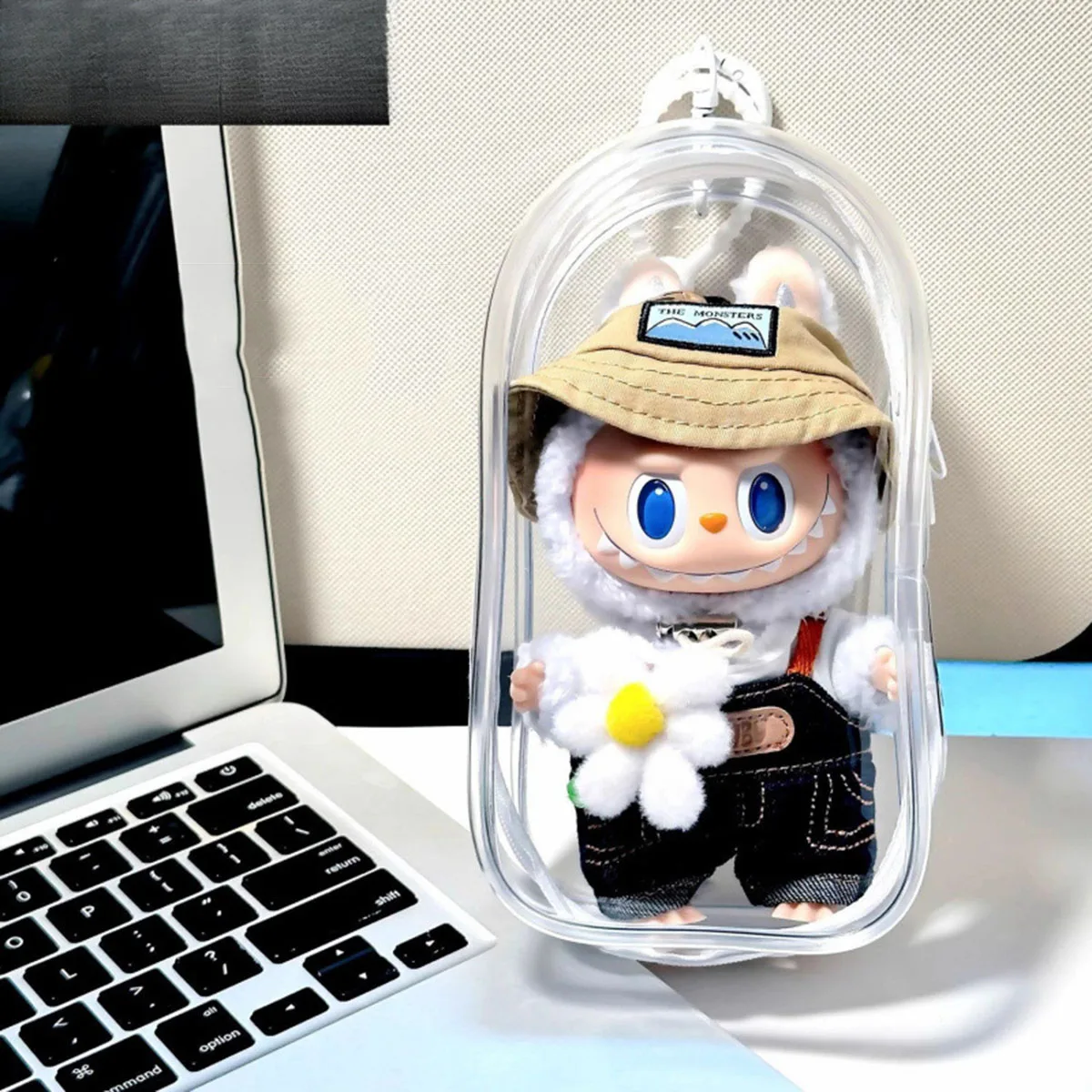 Bolsa para llavero, organización de muñecas, estuche de almacenamiento de juguetes con bola de felpa, bolsa transparente de PVC, caja organizadora misteriosa