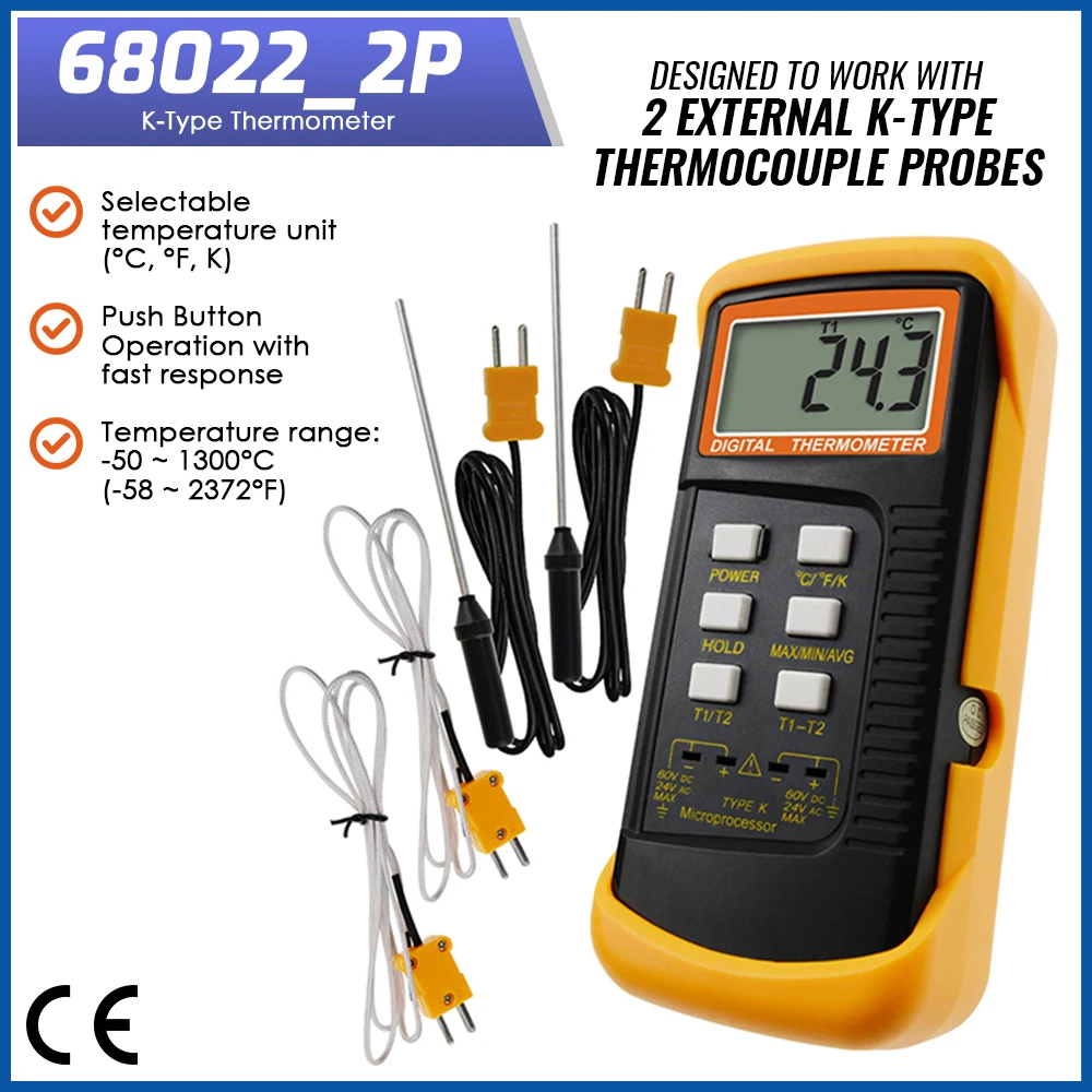 Digital K Type Thermocouple Thermometer Set Dual Channel Wired K-Type And Stainless Steel Thermocouples Ovens Furnaces Ceramics