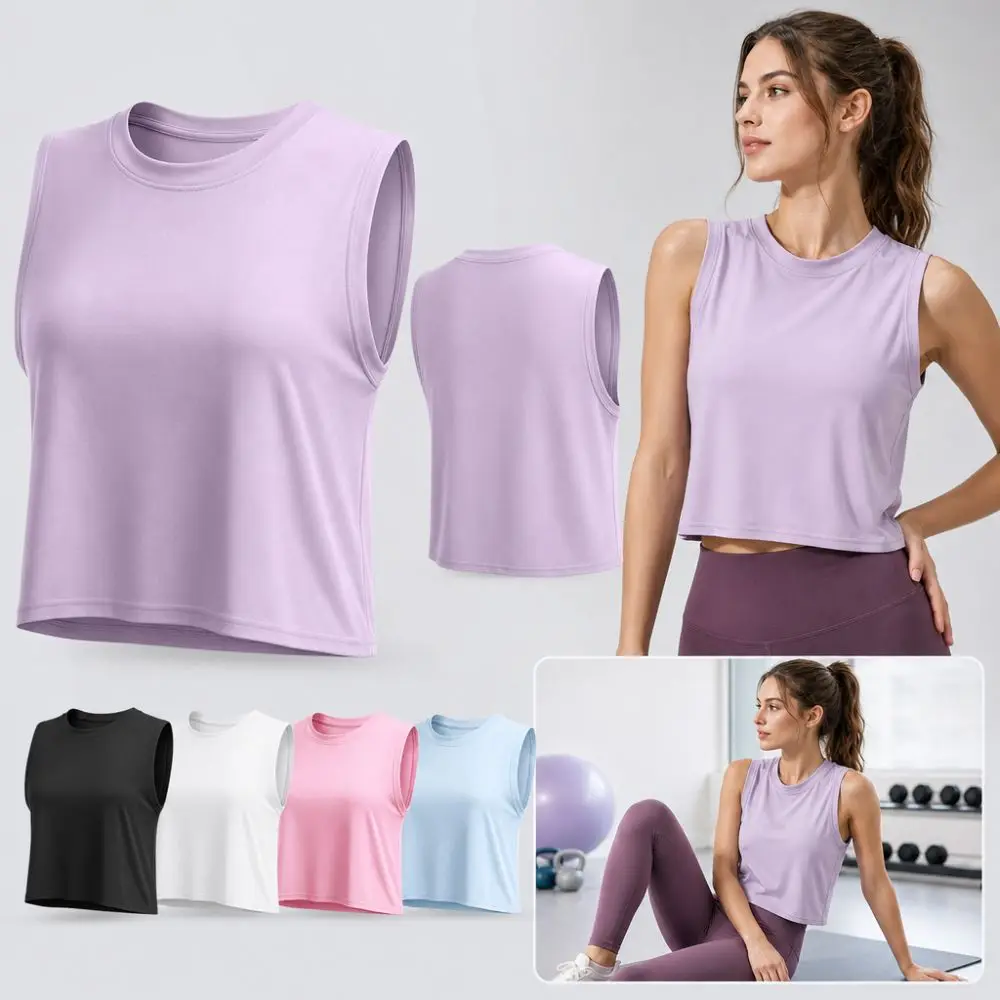 Round Neck Slim Fit Yoga Top Quick-Drying Skin-Friendly Women's Fitness Running Top Soft Comfortable Breathable Sports Top