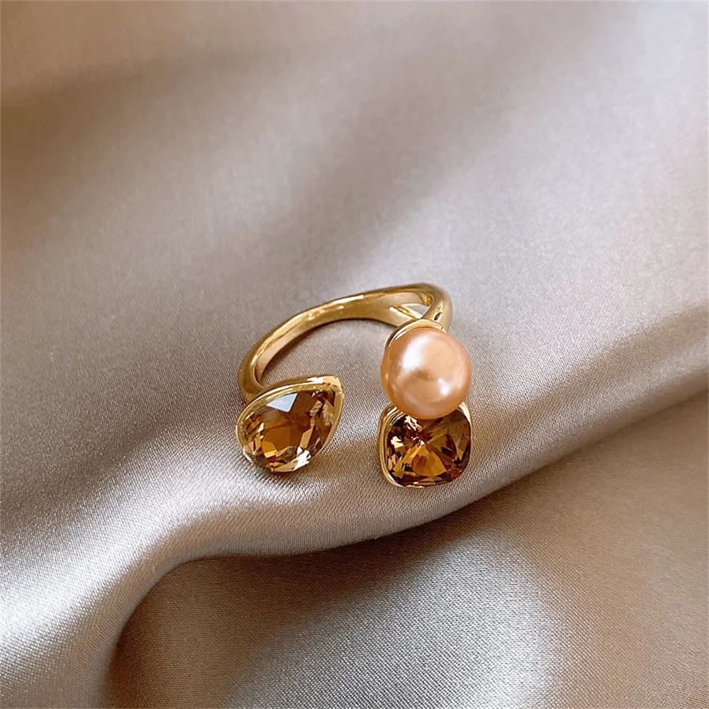 Edles Damen-Schmuckstück mit Verstellbarem Öffnungsring, Retro Quadratischer Wassertropfen, Simulierte Perle, Bankett- und Urlaubsgeschenk – Detail 3