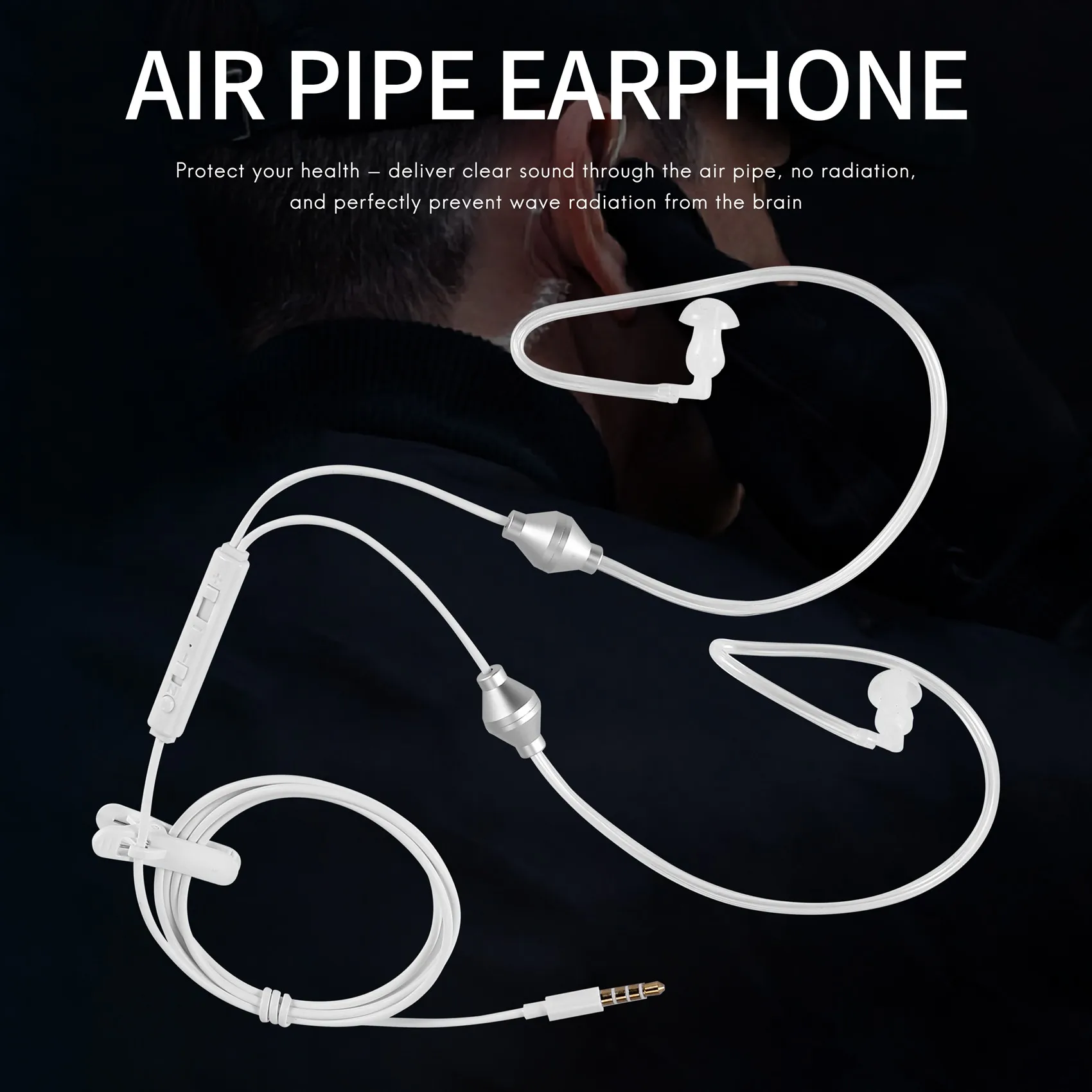 3.5mm Stereo Air Tube Wired Earphone Anti-radiation Binaural Headsets Noise Isolating Earbuds micr for Mobilephone