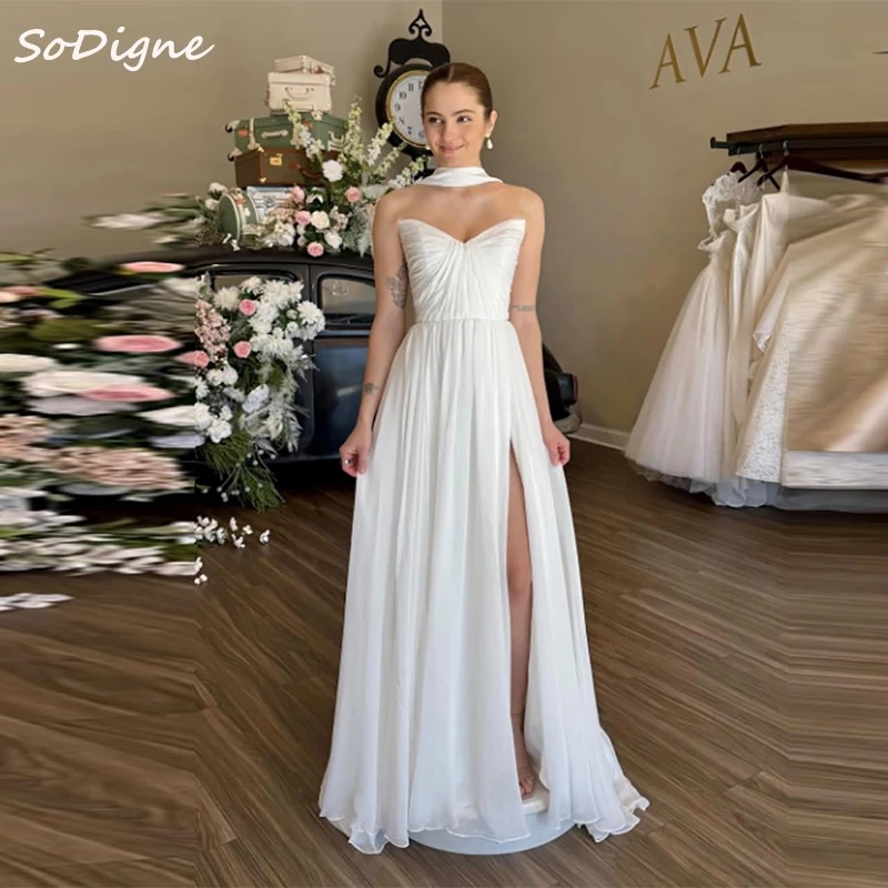 

SoDigne A-line Chiffon Beach Wedding Dresses Sleeveless Split Bride Dress 2025 Wedding Gown vestidos de novia Customized
