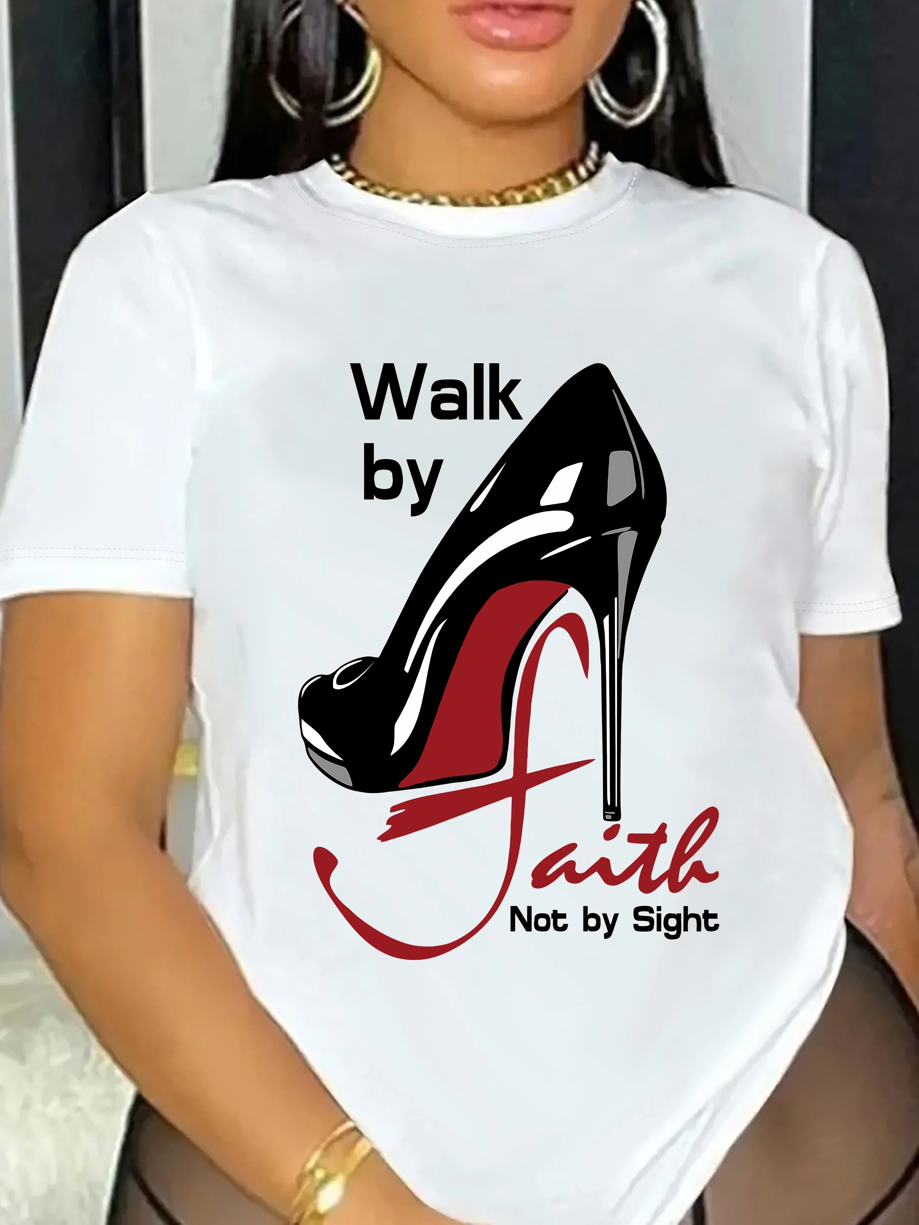 

Camiseta de manga corta con estampado inspirado en la fe cuello redondo inspirado en la ropa de mujer y2k ropa estética