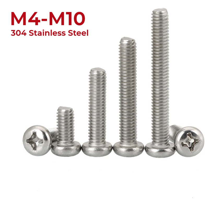 M4 M5 M6 M8 M10 304 Stainless Steel Cross Recessed Pan Round Head Screw Phillips Bolts