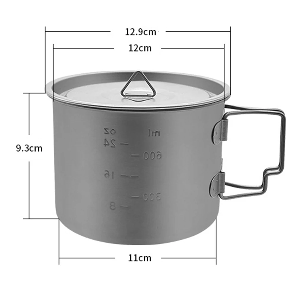 1 Pc Bowls 1000ml Ti Mug Bowl With Cover Folding Right-angle Handle Camping Tableware Mark Bowl With Lid Practical Accessories