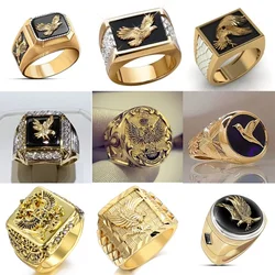 Eagle Collection ! Domineering Metal Eagle Men's Ring Punk Style Enamel Animal Male Rings Jewelry Hand Accessories Size 6-13