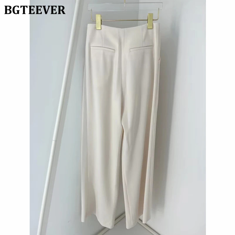 BGTEEVER Pantaloni a pieghe da donna larghi eleganti primavera estate Tasche a vita alta Pantaloni larghi da donna chic