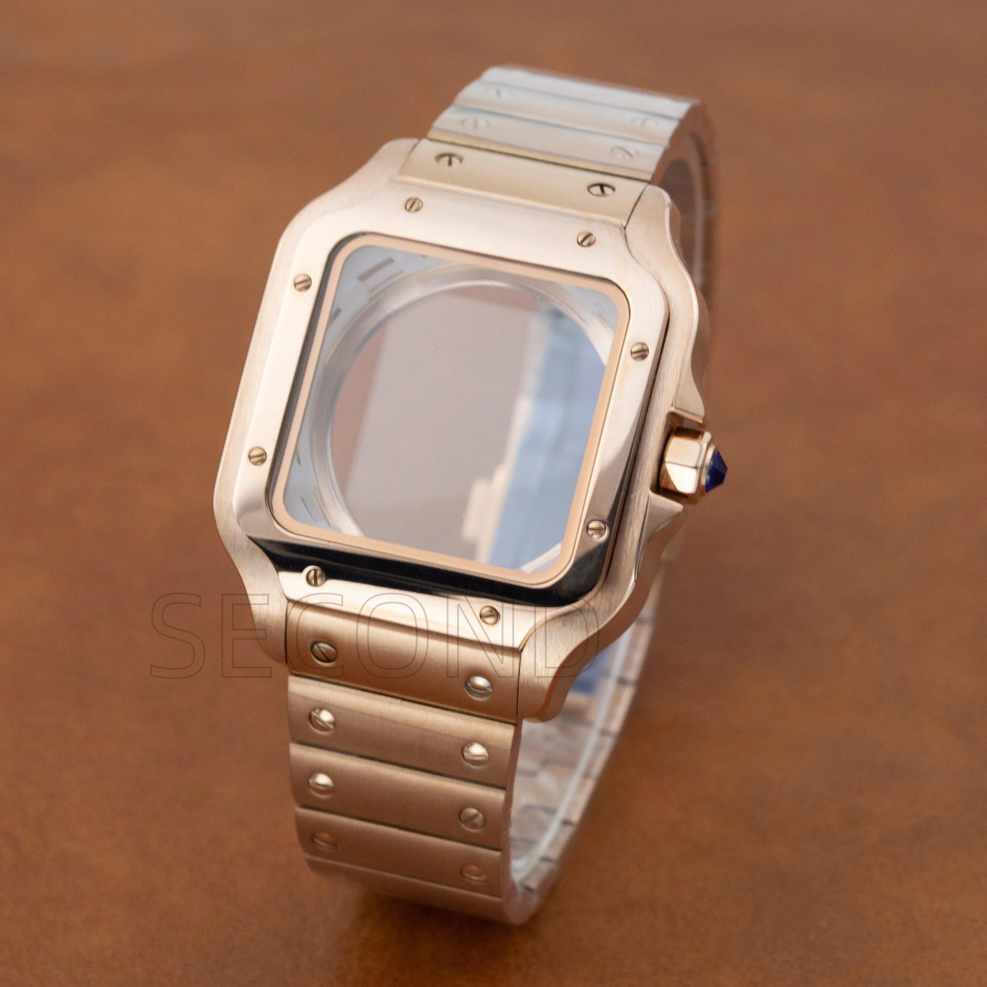 38mm Black PVD Square Watch Case Solid Stainless Steel Strap Waterproof For Santos NH35 NH36 Movement Waterproof Men Watch Parts