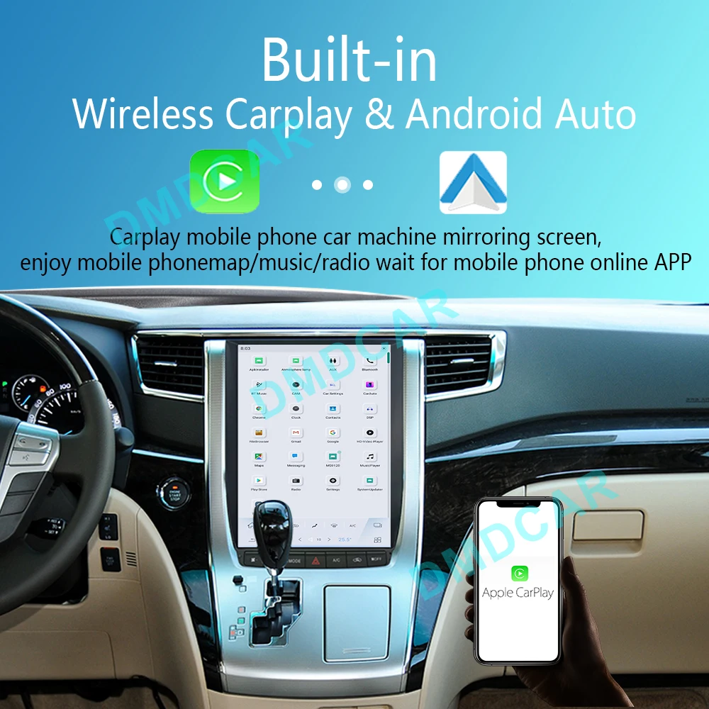 Pemutar Multimedia mobil, Android 11 12.1 inci Carplay untuk Toyota ALPHARD 20 2008-2014 pemutar Multimedia mobil navigasi GPS Radio layar Unit kepala WIFI 4G