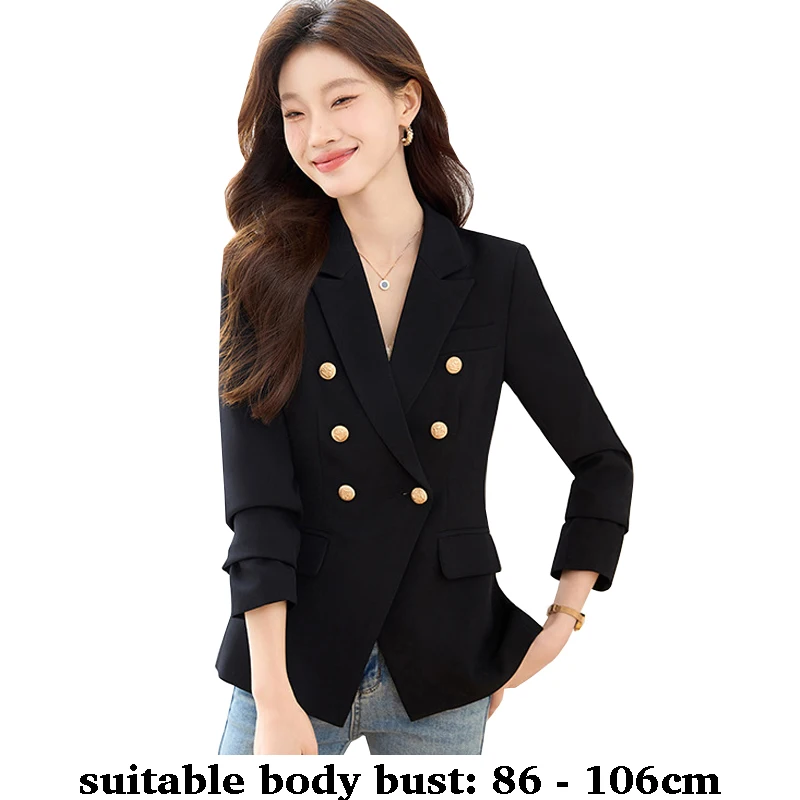 

High quality women blazer double breasted jacket slim button new autumn winter 2025 elegant office clothes white black
