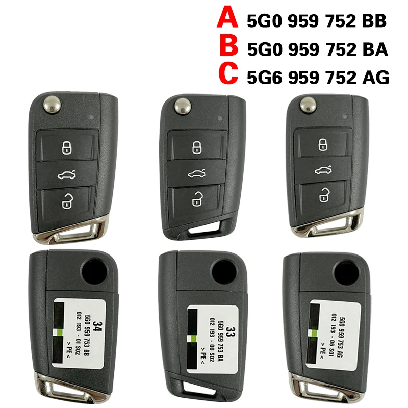 CN001068 5G0 959 753 BA/5G0 959 752 BB Auto Remote 3B ASK 433MHz MQB Flip Smart Key For VW Volkswagen Tiguan Touran Sharan