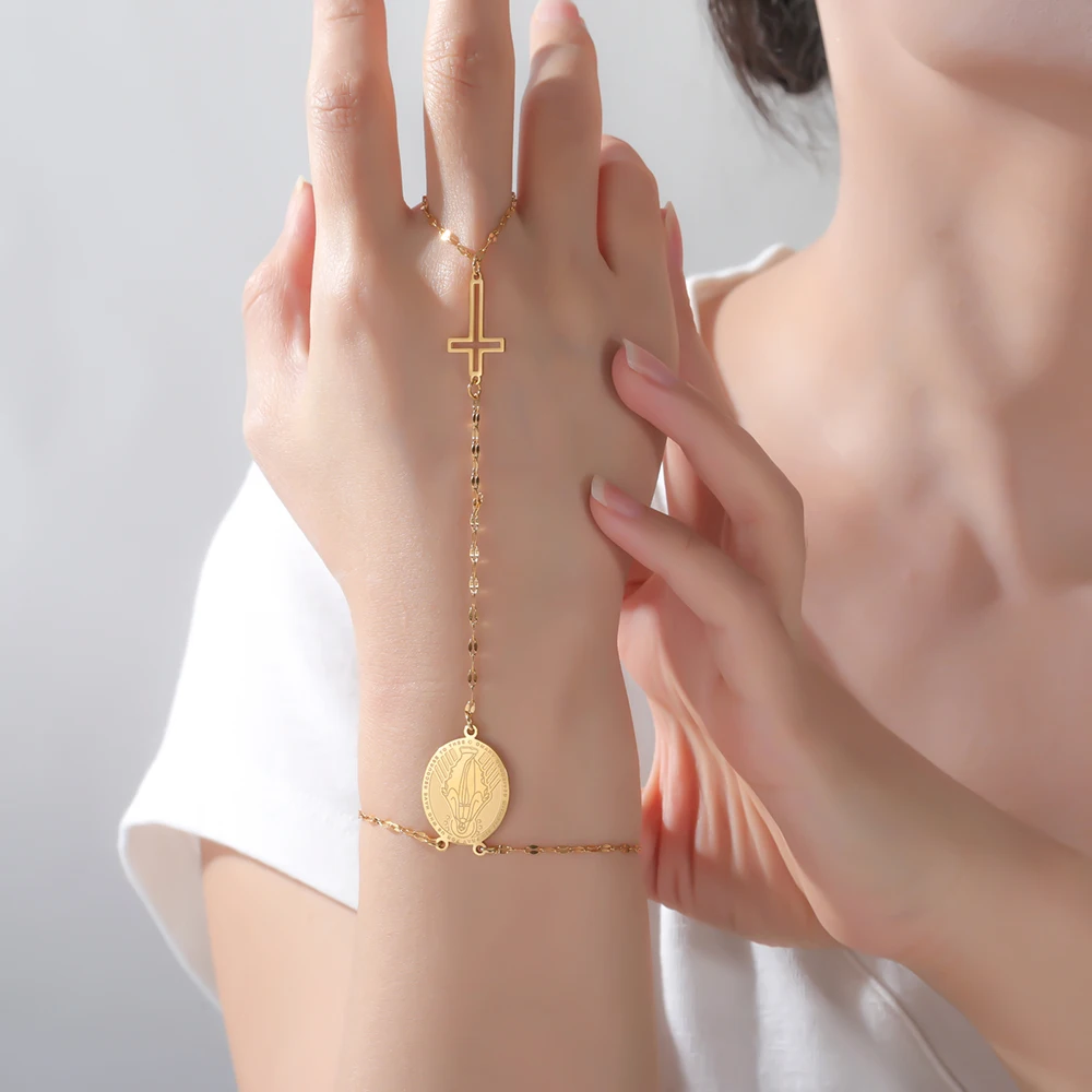 داوابارا مريم العذراء سلسلة اليد الصليب سوار المجوهرات المسيحية الدينية هدية عيد الميلاد الفولاذ المقاوم للصدأ #1