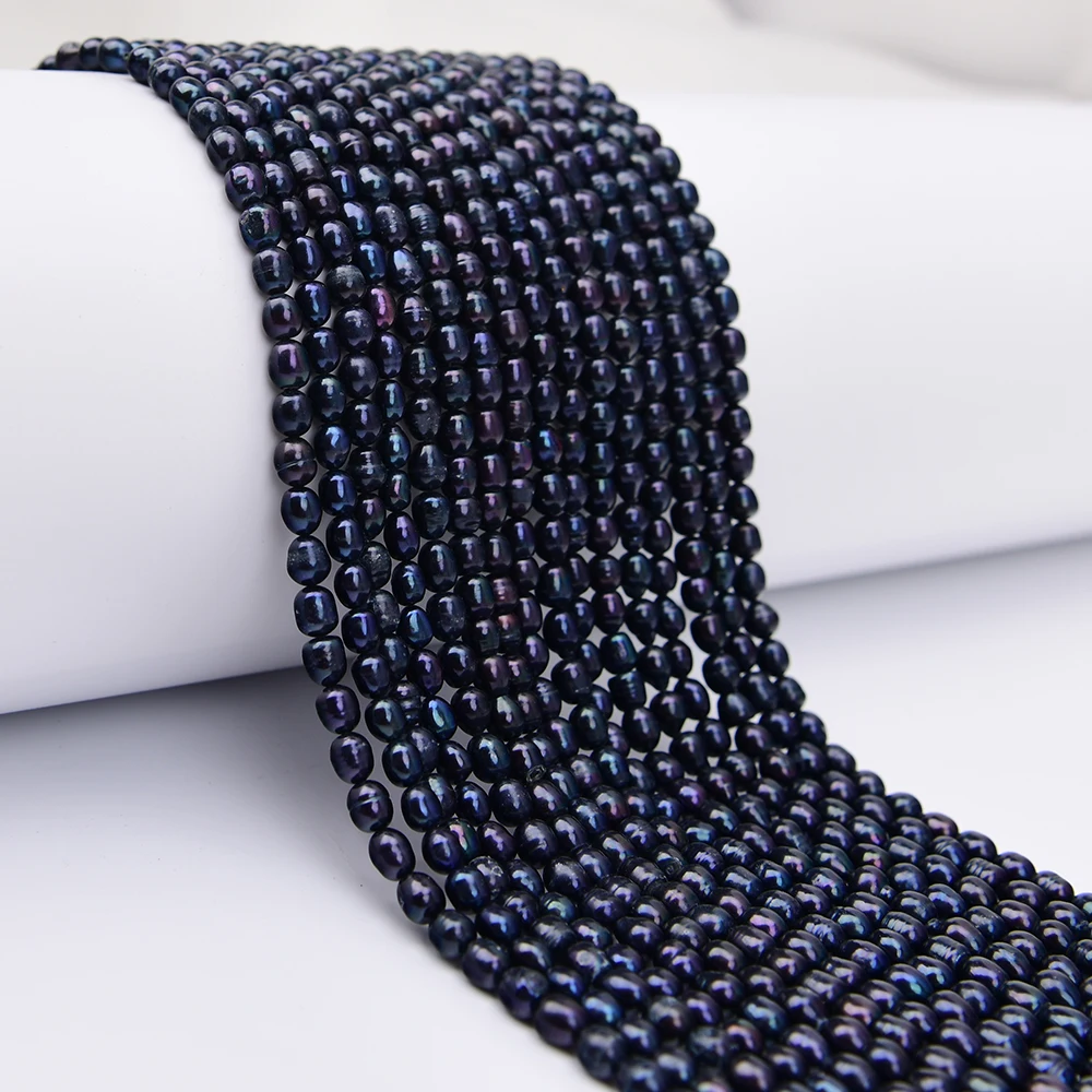 APDGG 5 Strands 5.5x6.5mm Freshwater Cultured Black Rice Pearl Loose Beads 14.5'' Strands Handmade Jewelry Making DIY