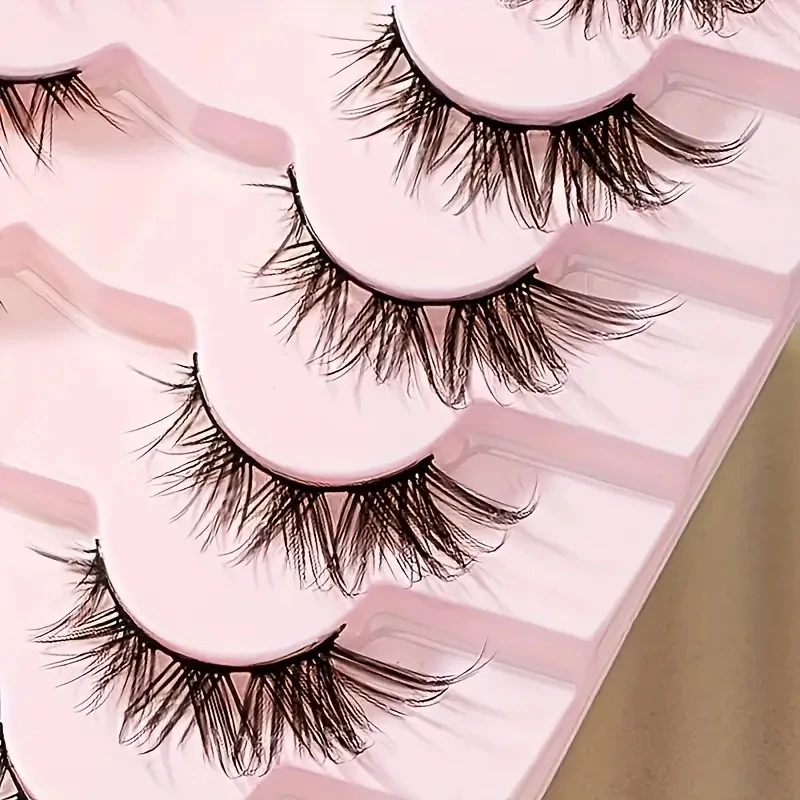 7 Pairs False Eyelashes, Cat Eye Look Lashes, Natural Lashes, Fluffy 8DFaux cat Lashes, Thick Curly Fake Eyelashes Strip Lashes