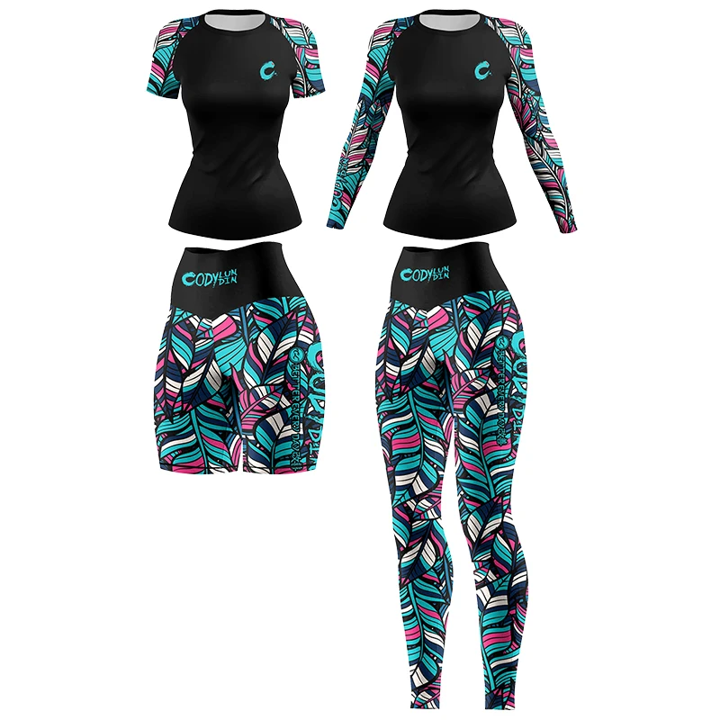 

Women's BJJ Running Combat sublimation tight fitting Clothes Cody Lundin Quick Drying Shirt+Breathable Pants Exercise 4pcs/Set