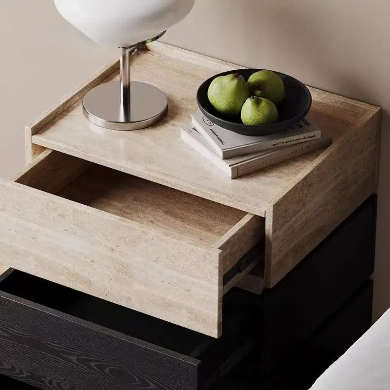 Bedside Table Modern Luxury Simple Modern Bedside Table with Cave Stone Walnut Textured Bedside Table Bedroom Home