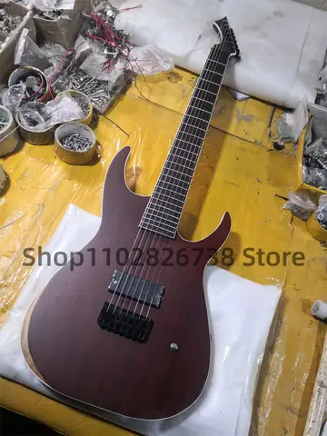 7 Strings Electric Guitar Matte Brown body Sapele Top Rose wood fingerboard 24 Frets Maple neck Black Tuners