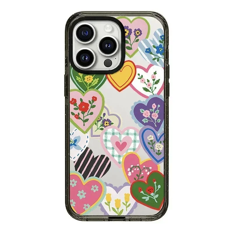 2.0 Acrylic Upgrade Border Heart Flower Phone Case Cover for iPhone 11 12 13 14 15 Pro Max Case for iPhone 15 ProMax