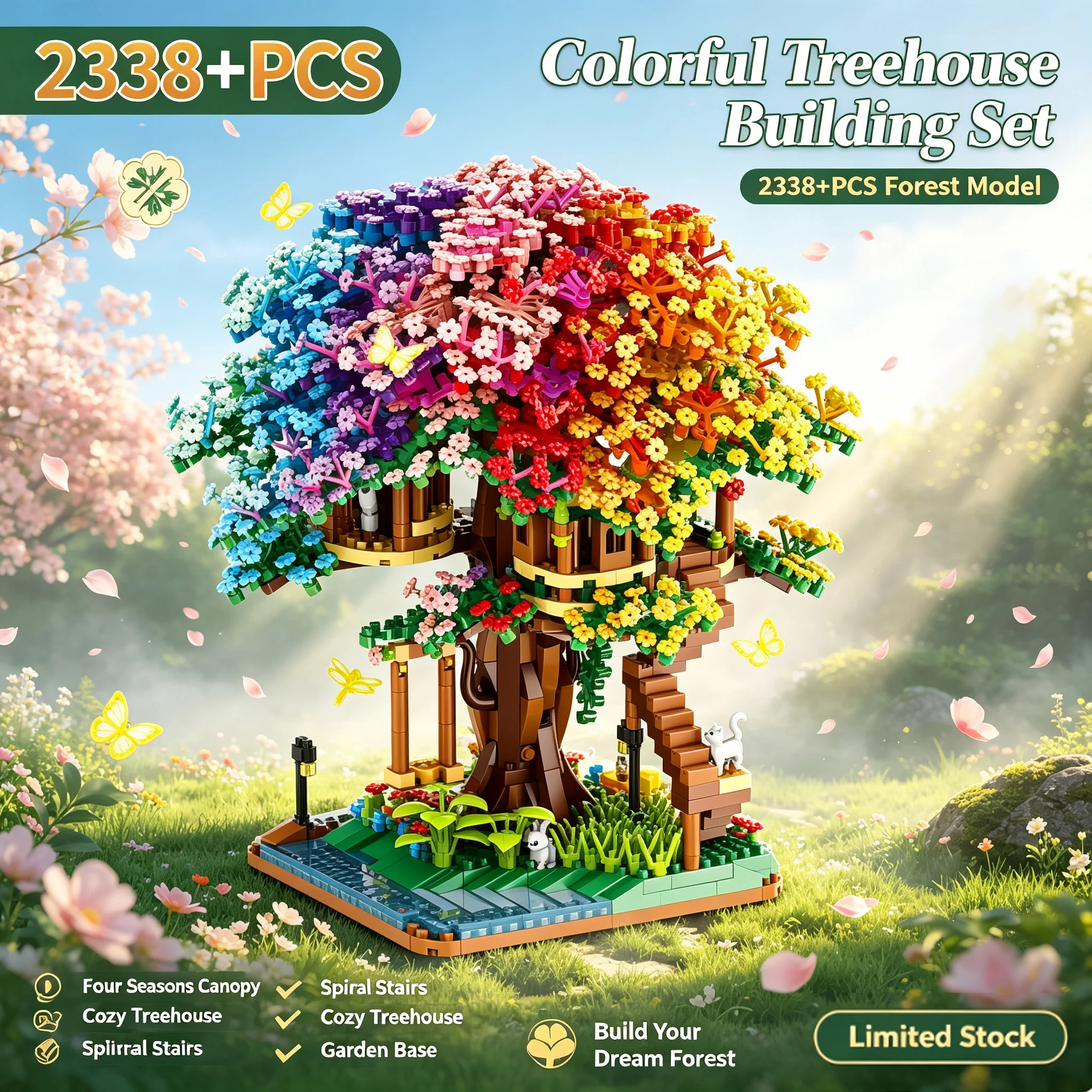 2338PCS DIY Rainbow Tree House Micro Building Blocks Set Model Toys Handcraft Ornament Elegant Home Table Decoration Gifts Kids