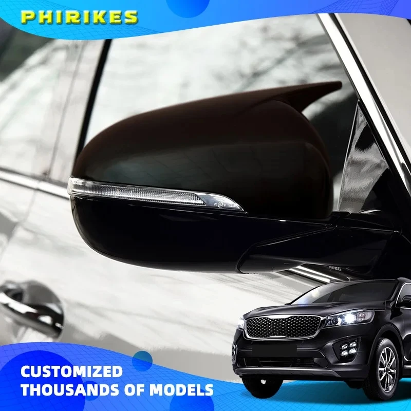 For Kia Sorento 2015-2020 Car Rearview Side Mirror Cover Wing Caps Exterior Door Rear View Case Trim Sticker Carbon Fiber Black