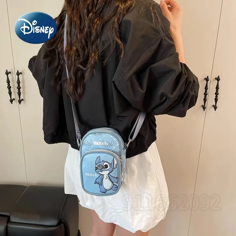 Disney Stitch New Mini Women's Shoulder Bag Cartoon Cute Print Women's Bag High Quality Casual Lightweight Mobile Phone Bag