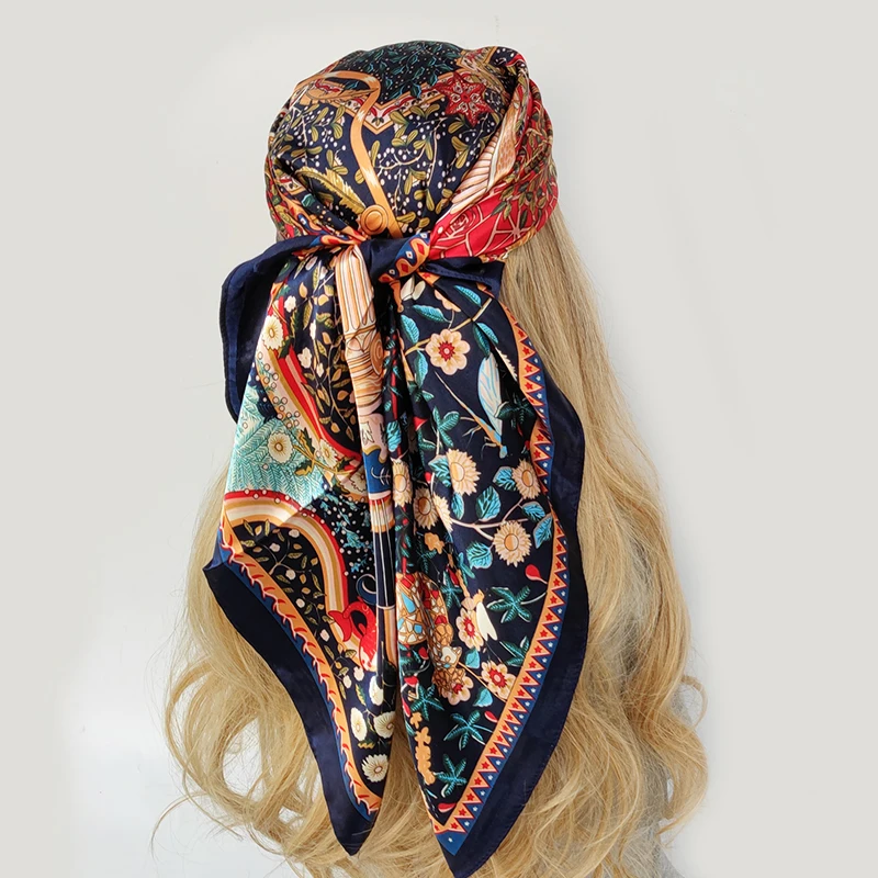 2022 Silk Scarf 90x90cm Luxury BrandDesigner Hair Print Head Large Handkerchief Hijab Shawl Women bandanna foulard muffler wrap