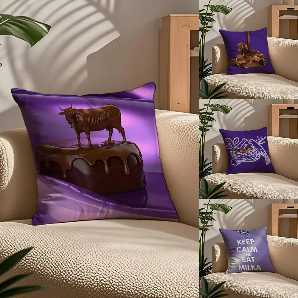 

Funny M-M-Milka Purple Pillow Case Comfort Sofa Bed Silky Elegant Invisible Zipper Custom Decorative Cushion Cover