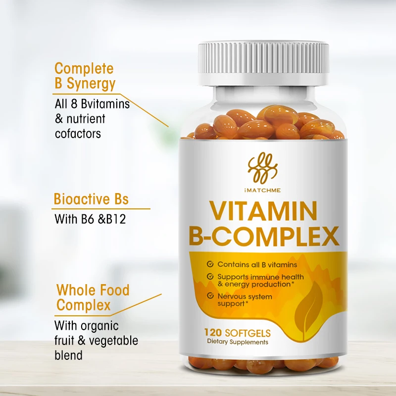 Vitamin B Complex Capsule (B12, B1, B2, B3, B5, B6, B7, B9, Folic Acid & Biotin), Reduce Stress & Improve Emotions, Energy