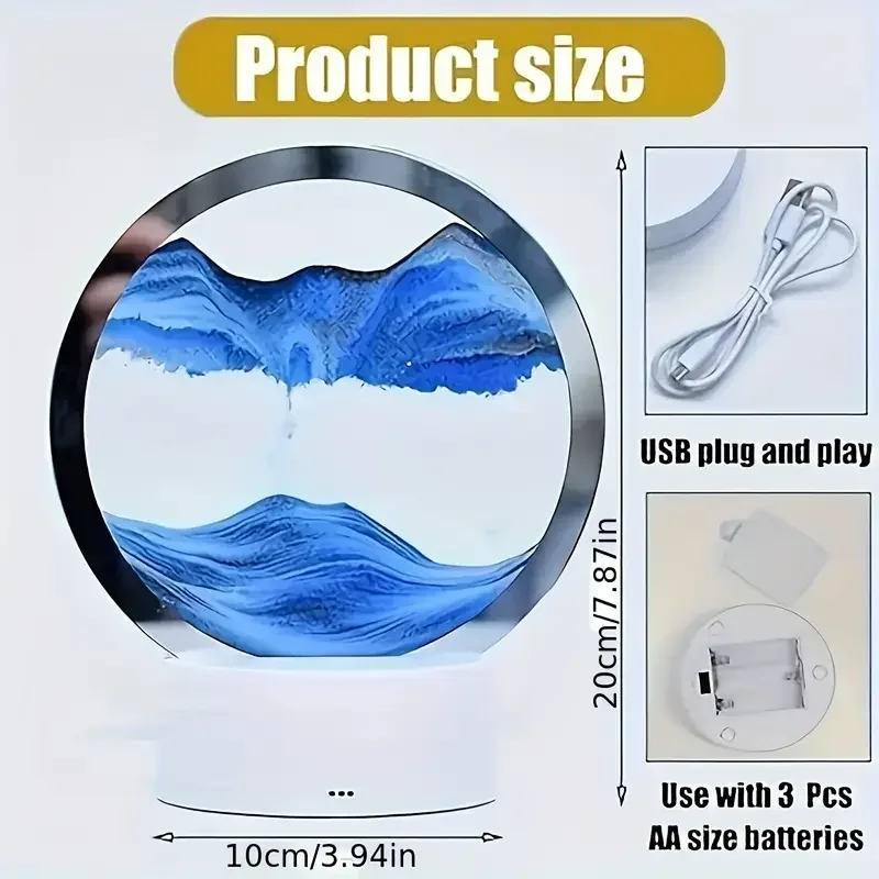 Lampada da pittura con sabbie mobili dinamiche 3D, luce notturna dimmerabile con paesaggio di sabbia per ufficio camera da letto, lampada da comodino decorativa