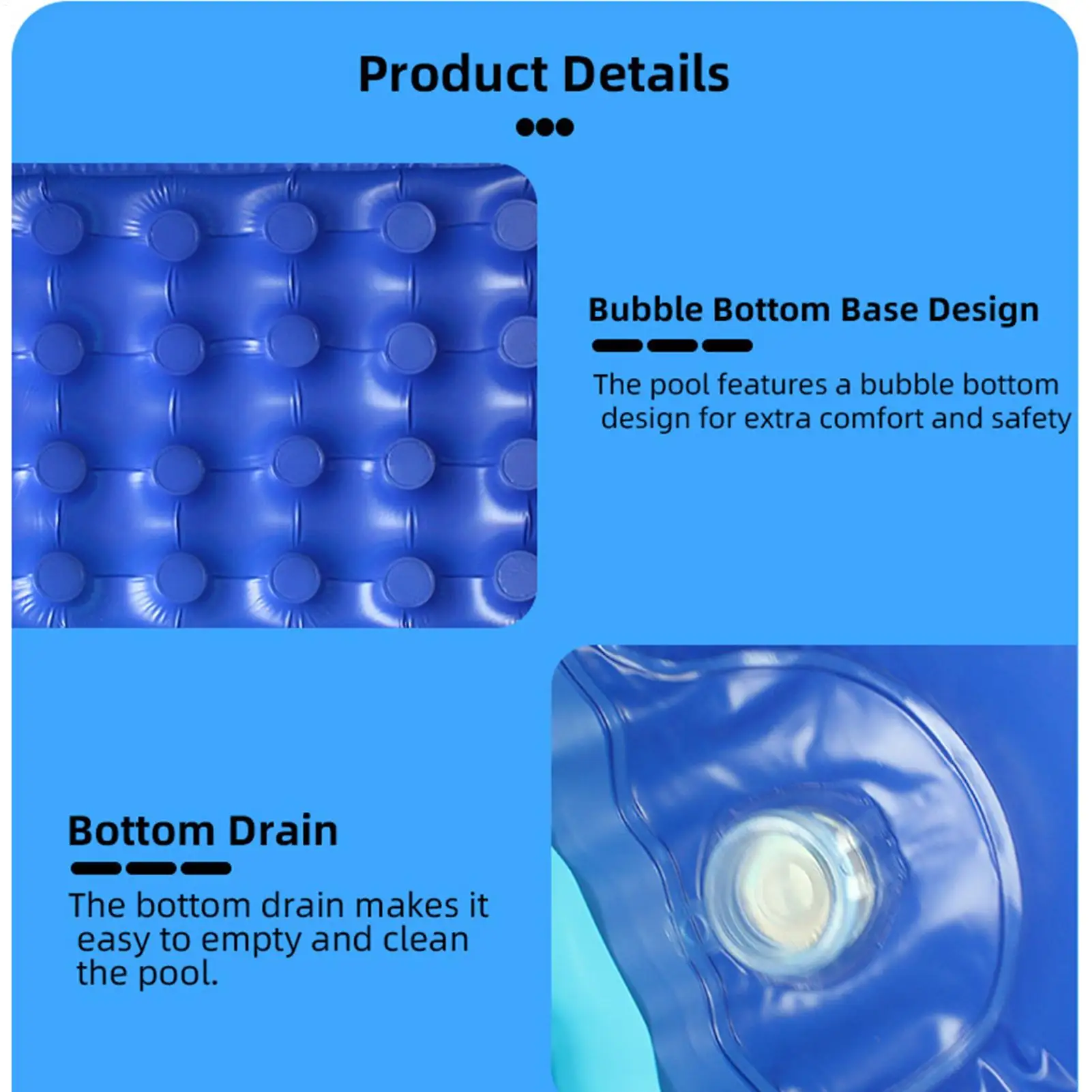 Inflatable Pool Thickened PVC Blue Printed Foldable Outdoor Backyard Portable Adults Baby Easy Drain Swimming Pool