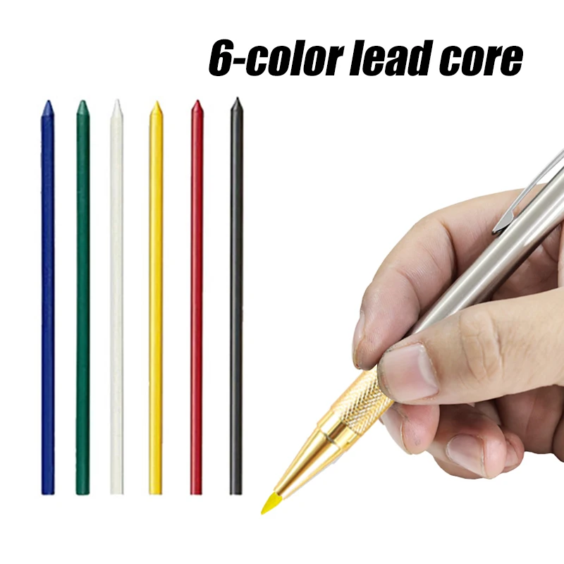 3.0mm Matel Mechanical Pencil Built In Sharpener with 6 Colors Leads Deep Hole Positioning Marking Pens Solid Carpenter Pencil